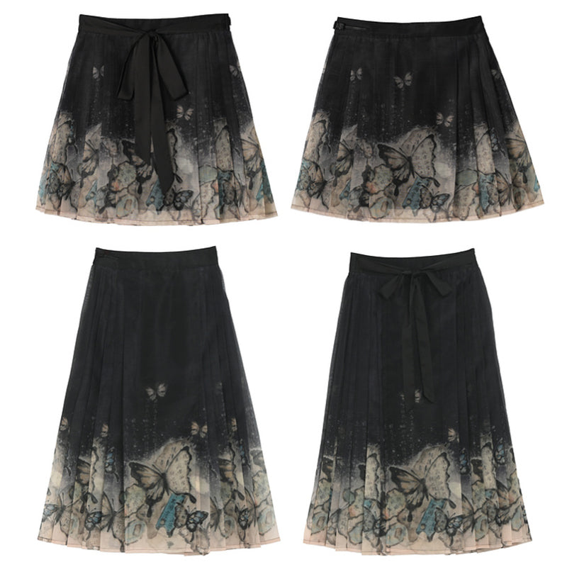 [Mori Onna Buraku Series] ★Chinese style skirt★ 2 types available Long length or short length Bottoms Butterfly Chinese clothing