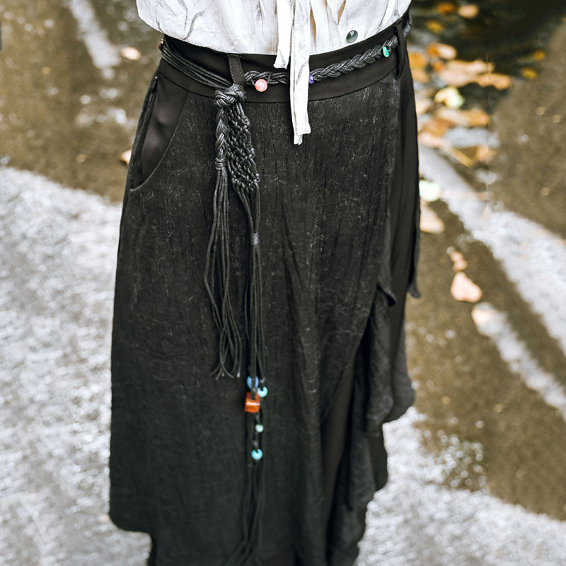 [Kokaisha---Cloud Weave Series] Chinese-style belt, 2 colors, string, accessory, small item, fringe, black, white