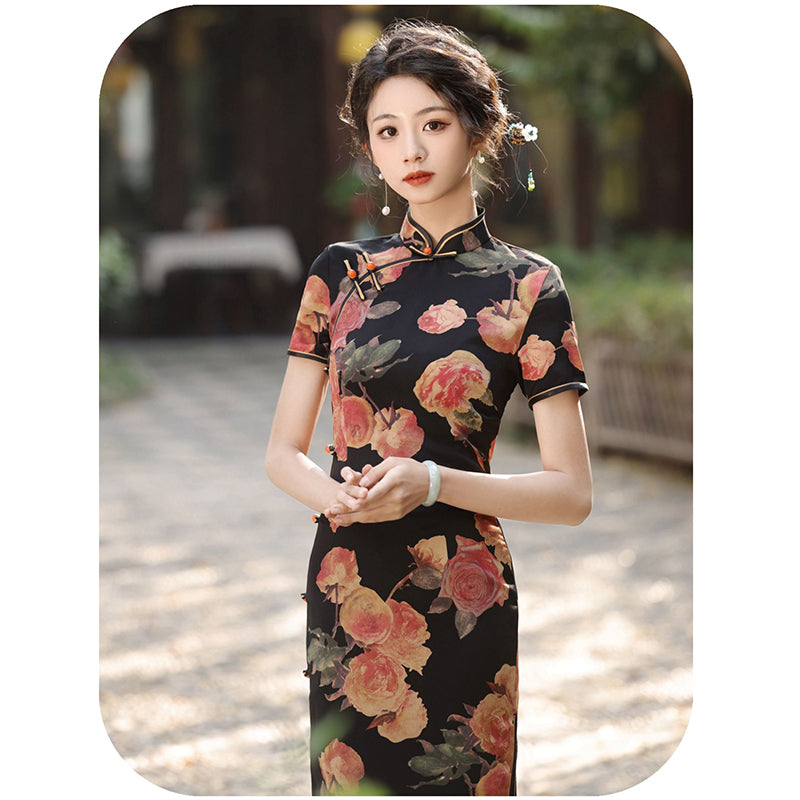 [RUYUN series] ★Chinese dress★ 3 colors Chinese style dress Floral pattern Long length Birthday gift Elegant