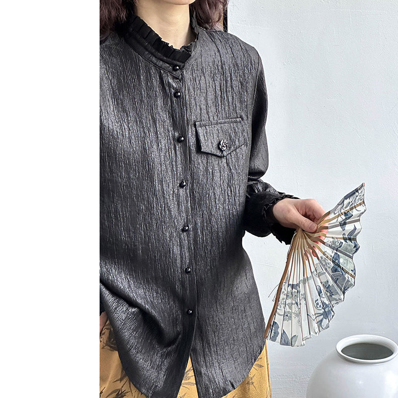 [Tachibana Series]★Shirt★ 2color Tops Long Sleeve Shirt Women's Temperament Enhancement Retro Stand Neck