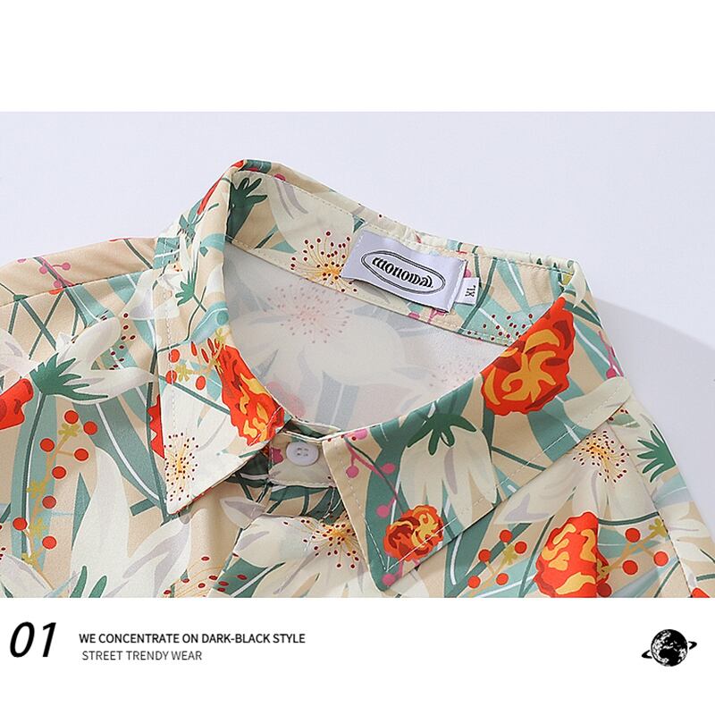 [MOISHE TIDE Series]★Shirt★ Tops, long sleeve shirt, floral pattern shirt, unisex, men's print, cute