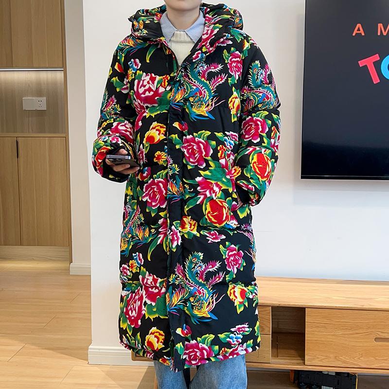 [YEFENG Series]★China style cotton coat★3color tops, floral pattern, winter coat, long length, unisex, men's, large size, black, red, green, blue