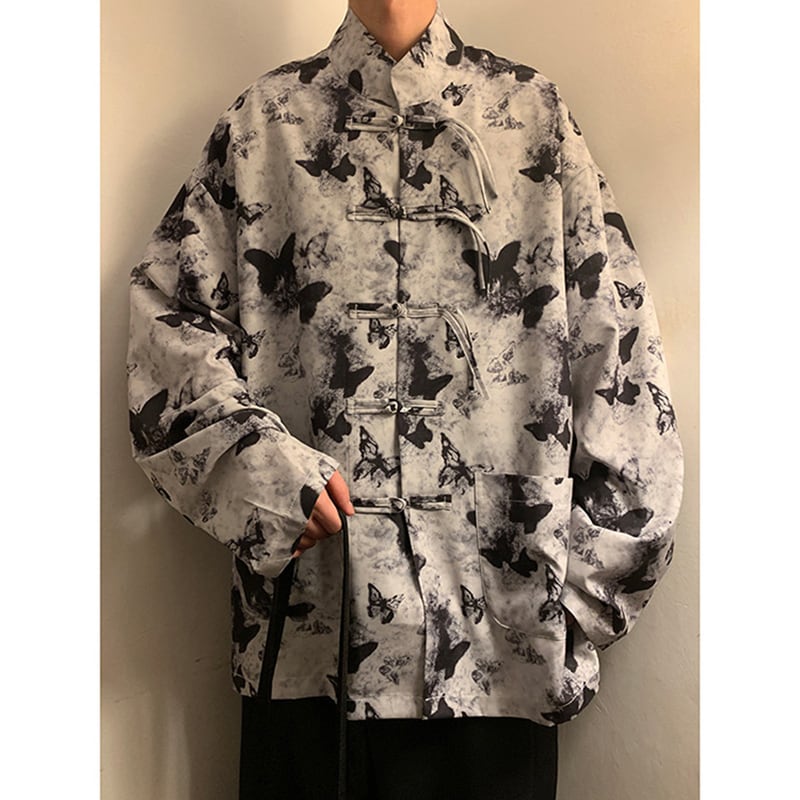 [PPG Series]★China style shirt★ 2color tops long sleeve shirt ink pattern butterfly unisex men's large size