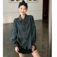 Load image into Gallery viewer, [KEKELI Series]★China Style Shirt★ Tops Long Sleeve Shirt Denim Shirt Women's China Button Blue Blue
