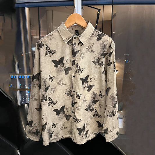 [Chen Dafu Series]★China Style Shirt★ 2color Tops Long Sleeve Shirt Unisex Men's Butterfly Print