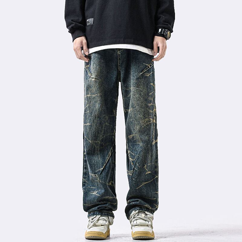 [DUFENG Series]★Denim Pants★ 2color Pants Bottoms Unisex Men's Black Blue Stylish