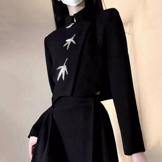 [LHSEN Series]★China style outerwear★ Blazer jacket short length design black black