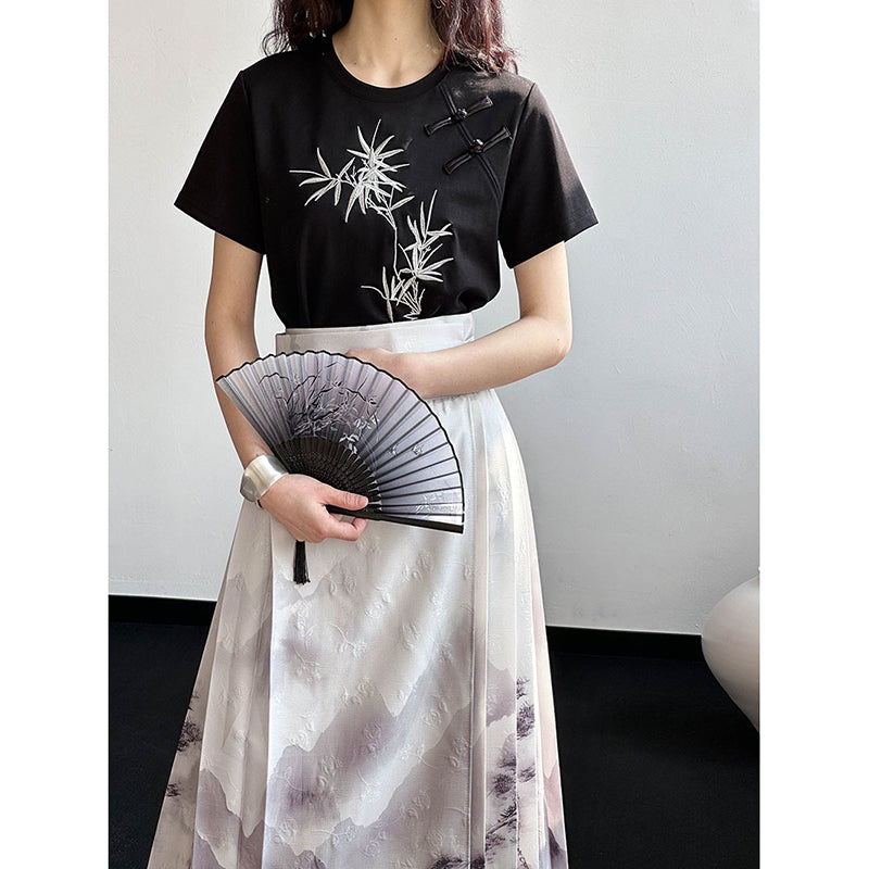 [Tachibana Series] ★China Style T-shirt★ 2color Tops Bamboo Embroidery Women's Chinese Clothing Improves Temperament Cotton