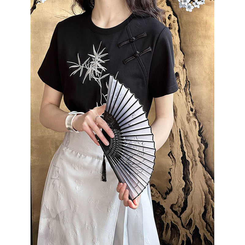 [Tachibana Series] ★China Style T-shirt★ 2color Tops Bamboo Embroidery Women's Chinese Clothing Improves Temperament Cotton