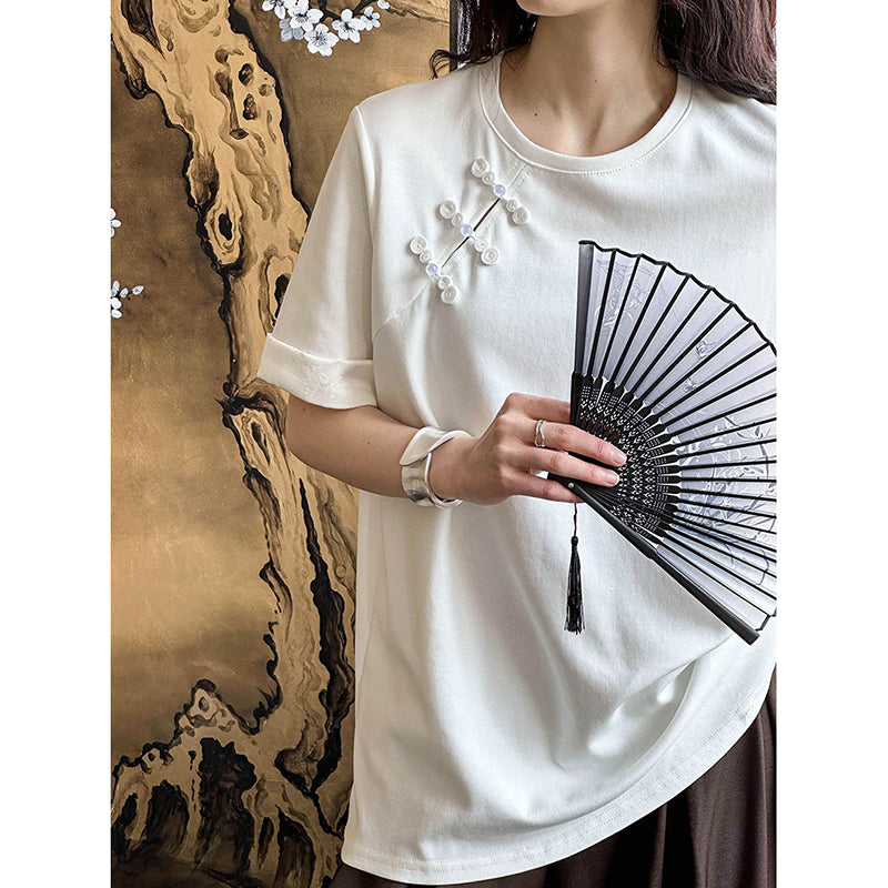 [Tachibana Series] ★China Style T-shirt★ 2color Tops Women's Chinese Clothing Improves Temperament Cotton Simple