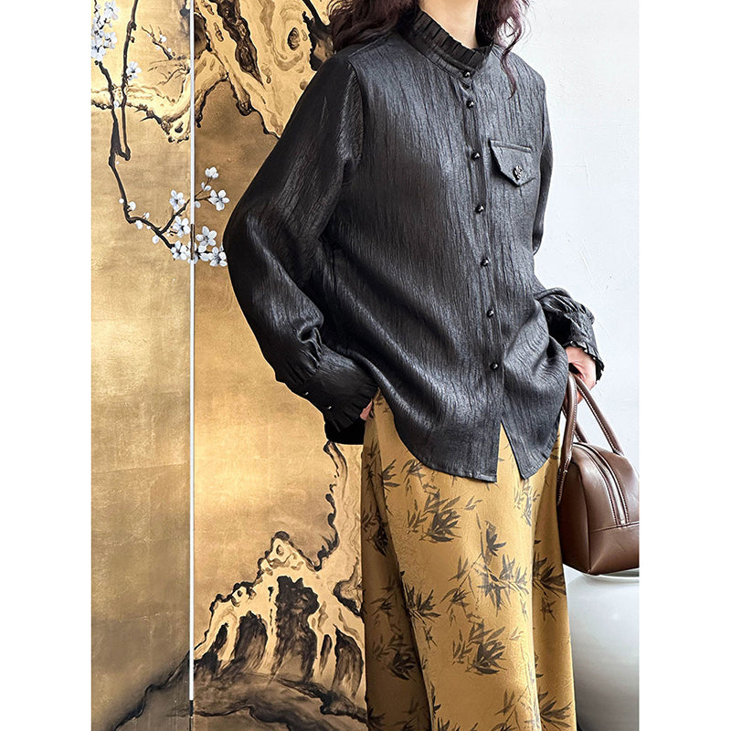 [Tachibana Series]★Shirt★ 2color Tops Long Sleeve Shirt Women's Temperament Enhancement Retro Stand Neck