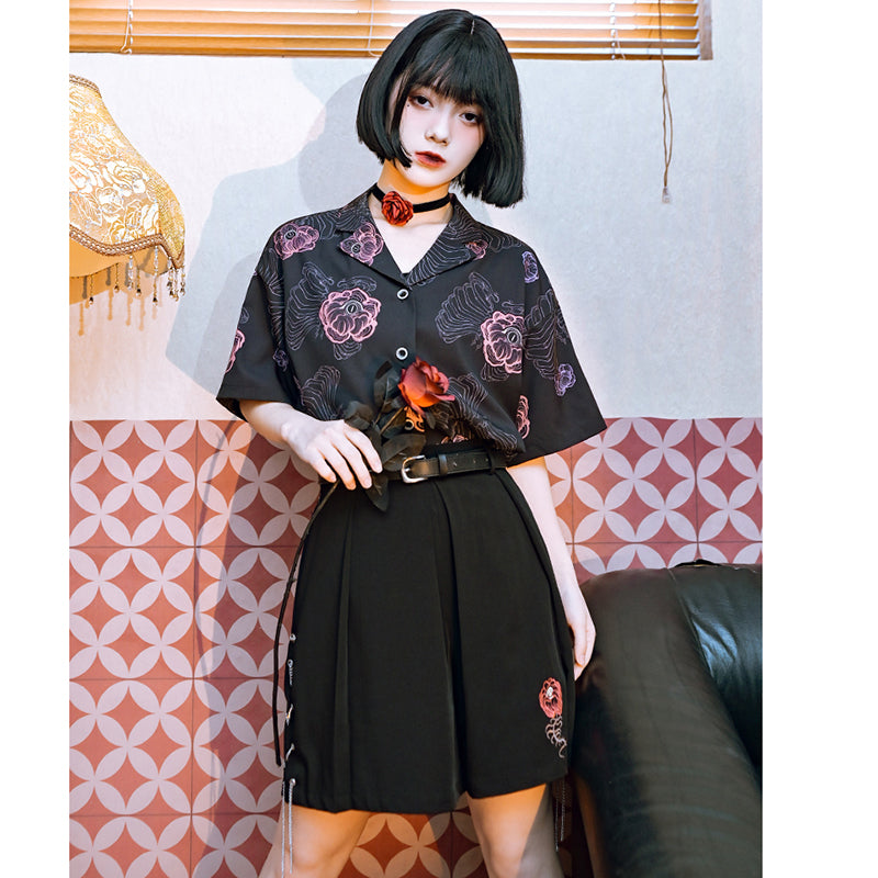 [Kokaisha Series] ★China style pants★ Chiffon gaucho pants Spring/Summer Loose Black Black SML XL