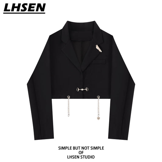 [LHSEN Series]★Outerwear★ Blazer for ladies, easy to match, mini length, with chain, design