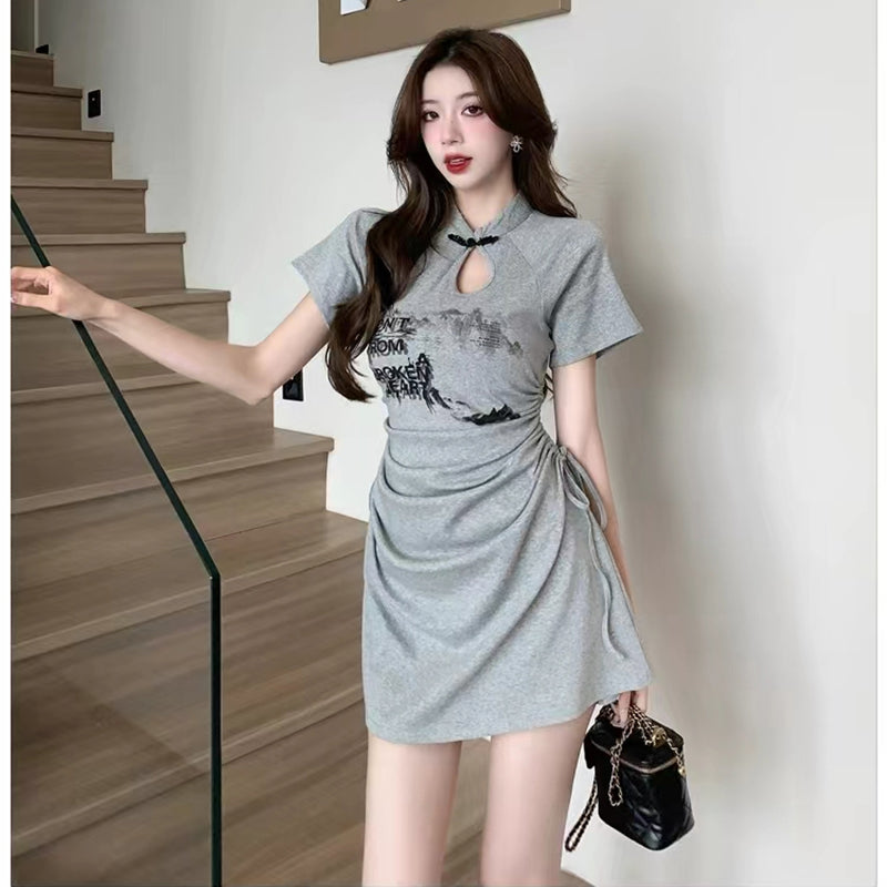 [MEILIFANG series] ★Chinese style dress★ 2 colors Panda Black Gray Short length Sexy