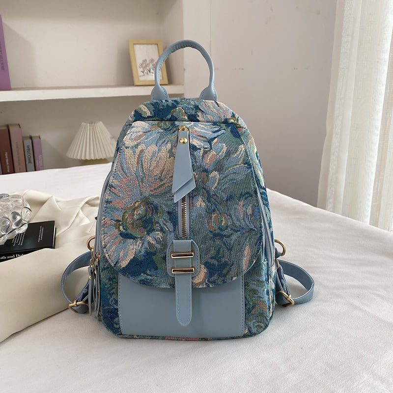 [NANA Series]★Bag★ 3color Rucksack Rucksack Floral Pattern Cute Blue Black Brown