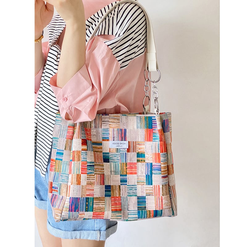 [JaneBeauty Series]★Bag★ Shoulder Large Capacity Graffiti Print Commuting Office Lady Date School Plaid Pattern Graffiti Color