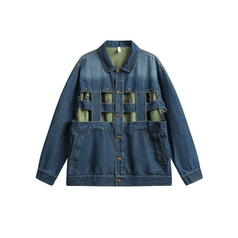 [PMFIVEE Series] ★Jacket★ Outer Denim Jeans Unisex Men's Distressed Stylish