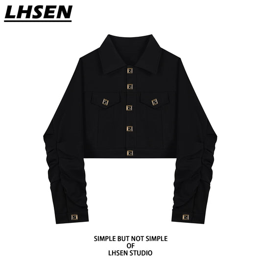 [LHSEN Series] ★Outer★ Jacket Short Length Women's Fashion Black Black