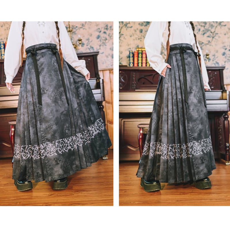 ✿New item! [Ancient monster house---Dragon dyeing series]★China style skirt★Maki skirt Bottoms Hanfu skirt Ink pattern