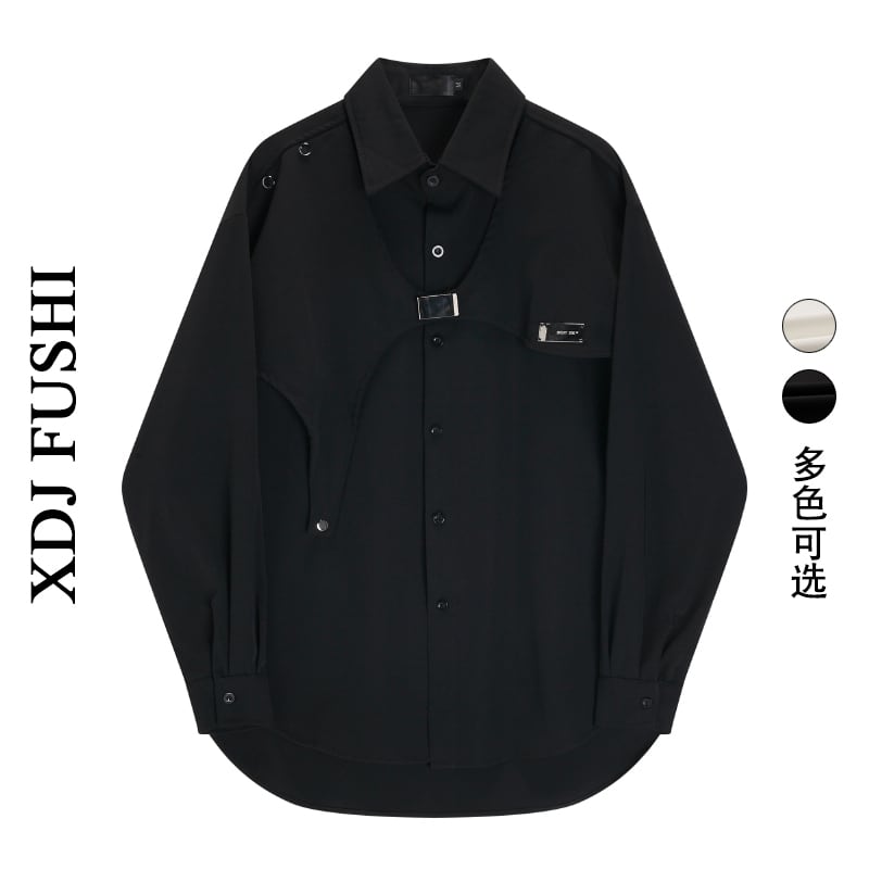 [XDJ FUSHI Series]★Shirt★ 2color Long Sleeve Shirt Tops Unisex Men's Black White Irregular