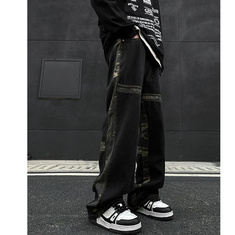 [NANSHI Series]★Denim Pants★ Pants Bottoms Unisex Men's Switchable Camouflage Cool Jeans Black