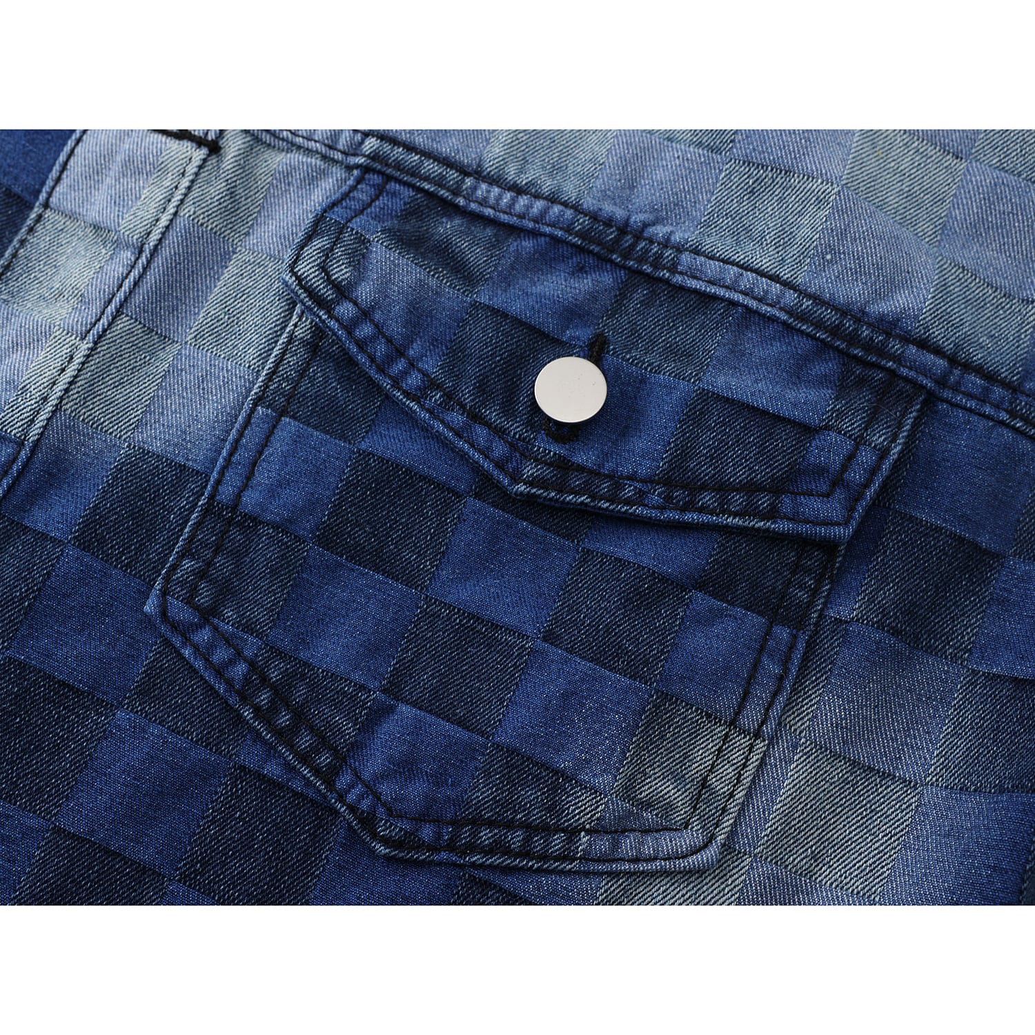 [LHSEN Series] ★Outer★ Denim Jacket Jacket Jeans Tie-dye Women's Plaid Pattern Blue