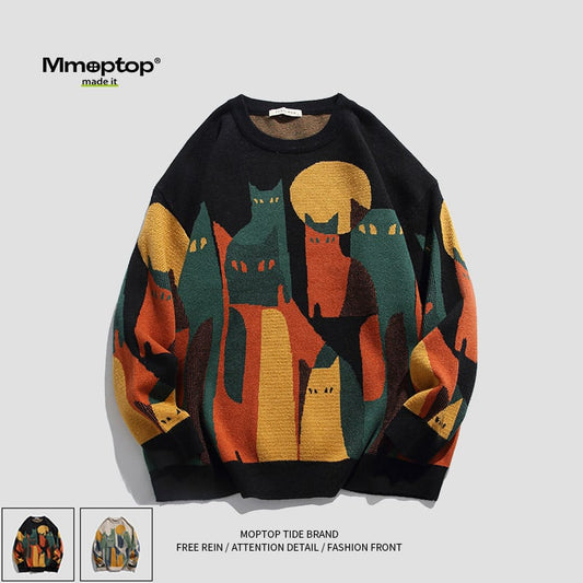 recommendation! ✿Very popular item! [Mmoptop Series]★Sweater★ 2color Knit Tops Cartoon Unisex Men's Cat Cat Cat