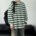 Load image into Gallery viewer, [V37 Series] ★Tops★ 2color sweatshirt unisex men's horizontal striped striped pattern black green easy to match
