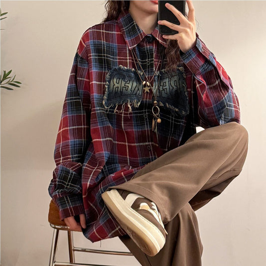 ✿New item! [UATONLINE Series]★Shirt★ 2color Long Sleeve Shirt Tops Unisex Men's Plaid Pattern Red Yellow