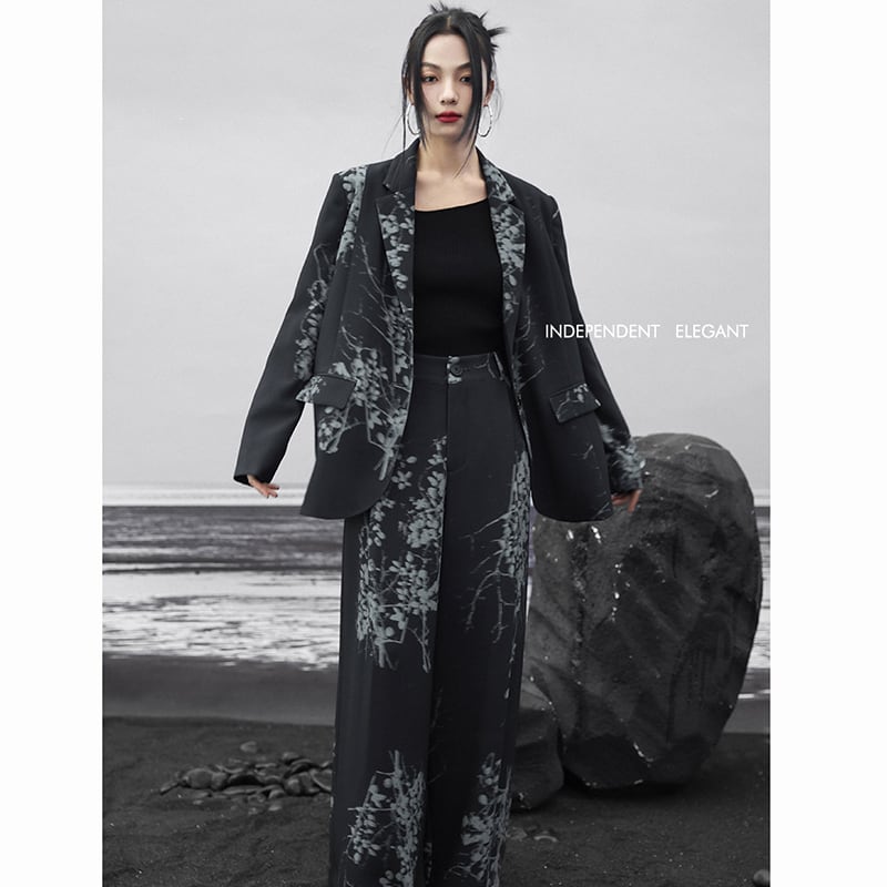 ✿New item! [Big Blue Dragon Series] ★China style outerwear★ Blazer print fashion black black