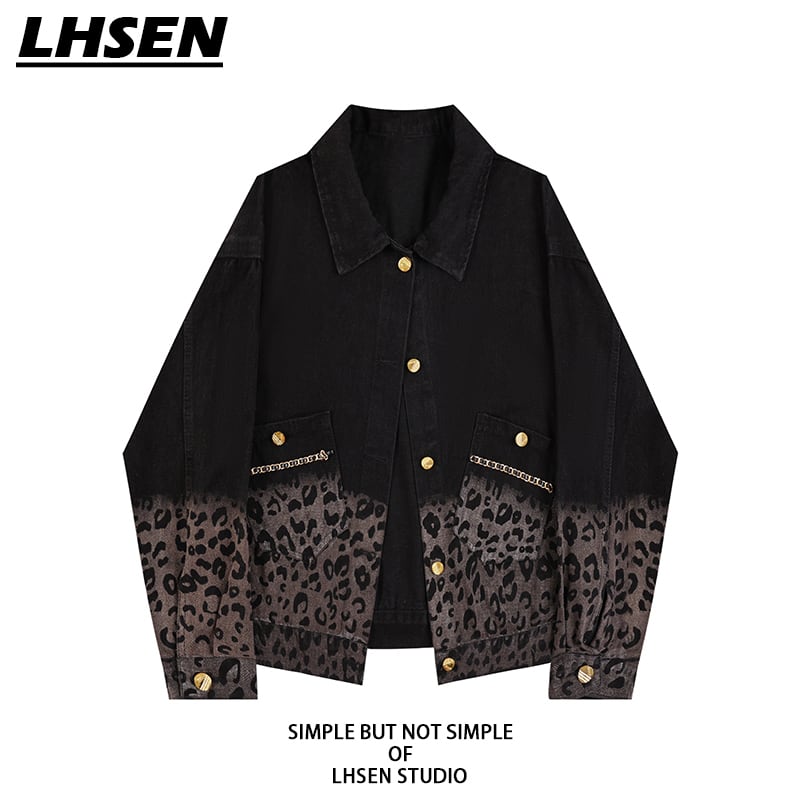 [LHSEN Series]★Outerwear★ Blazer Casual Color scheme Leopard print Easy to match Design Brown Black