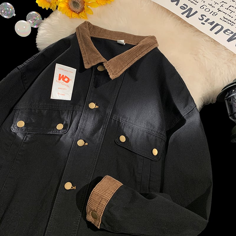 [CHAOMEICHEN Series] ★Jacket★ Denim jacket outerwear unisex men's color scheme black black