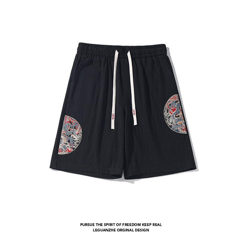 [BIGEMAN Series] ★Shorts★ Chinese style pants 2 colors Bottoms Short pants Embroidery Cotton linen Unisex Men's