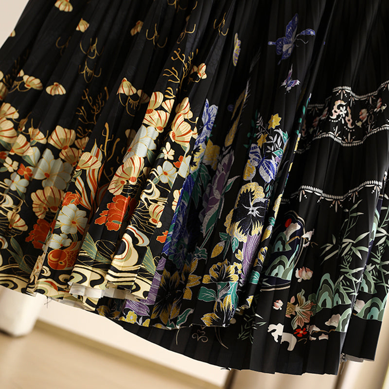 [XIAOER Series]★China style skirt★ 3color floral pattern skirt bottoms elastic waist, easy to match for commuting, dates