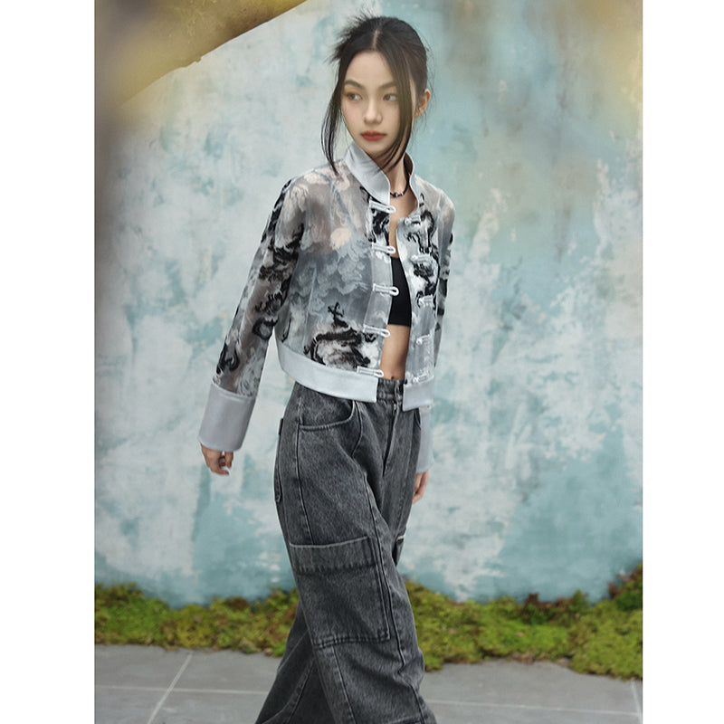 [Daiseiryuu 4 Series] ★Chinese-style tops★ Outerwear, shirts, long-sleeved shirts, sun protection, Chinese clothing, gray