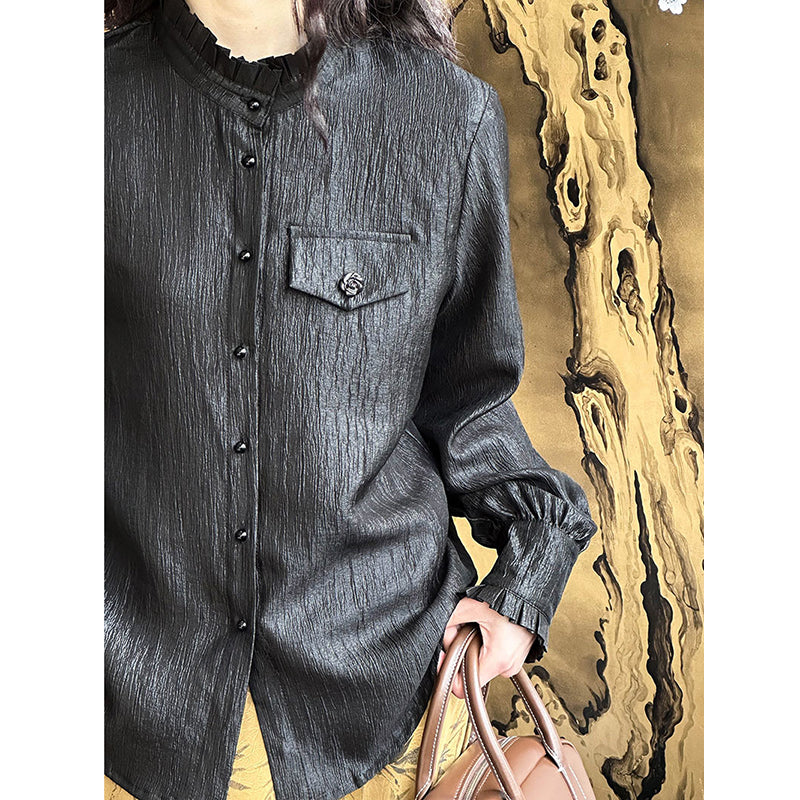 [Tachibana Series]★Shirt★ 2color Tops Long Sleeve Shirt Women's Temperament Enhancement Retro Stand Neck