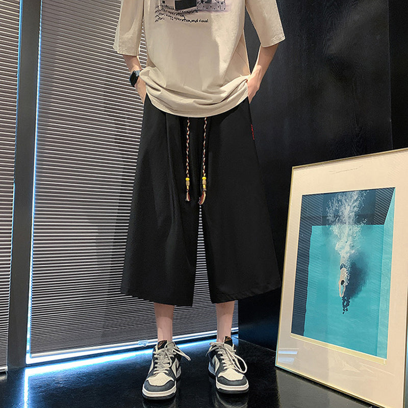 [KADISHOU Series] ★Chinese-style pants★ Bottoms, unisex, men's, large size, 3/4 length, black