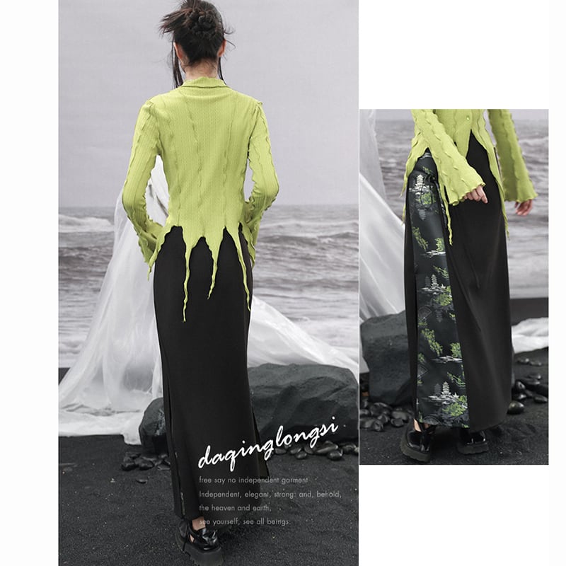 ✿New item! [Da Qinglong Shu Series] ★Chinese style skirt★ Bottoms switching black black Hanfu skirt retro