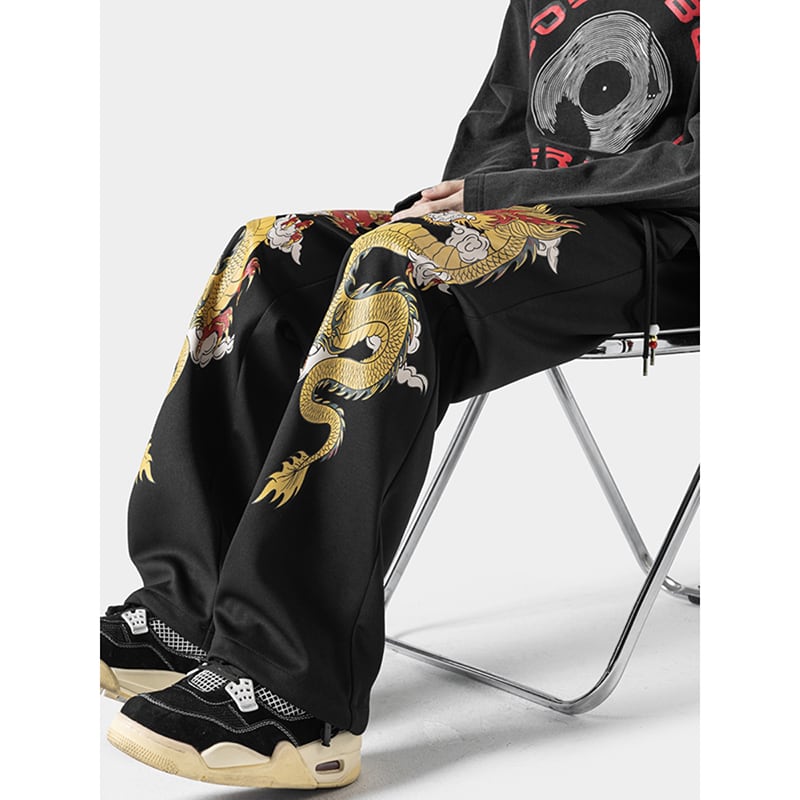 ✿New item! [BIGEMAN Series]★China style pants★ 2color casual pants bottoms unisex men's large size dragon pattern dragon pattern black red