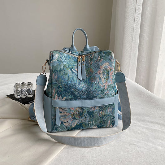 [NANA Series]★Bag★ Backpack Rucksack Floral pattern Cute Commuting Date Blue Easy to match