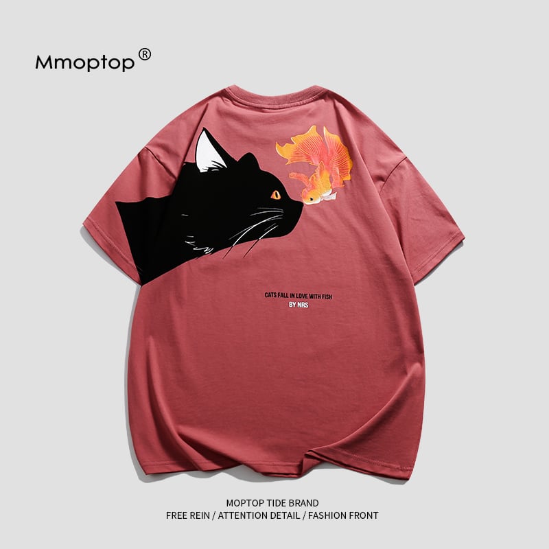 [Mmoptop Series]★T-shirt★ 3color Tops Short Sleeve T-shirt Unisex Men's Cotton Cat Cat Cat