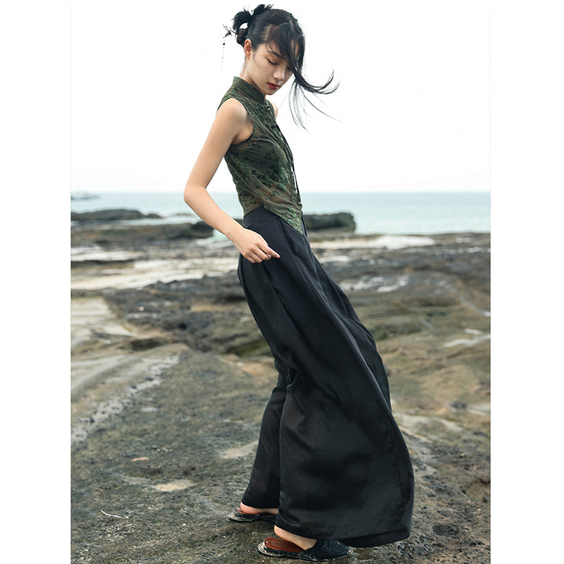 [Big Blue Dragon Series]★China style trousers★Bottoms Gaucho pants Loose Casual Black Black