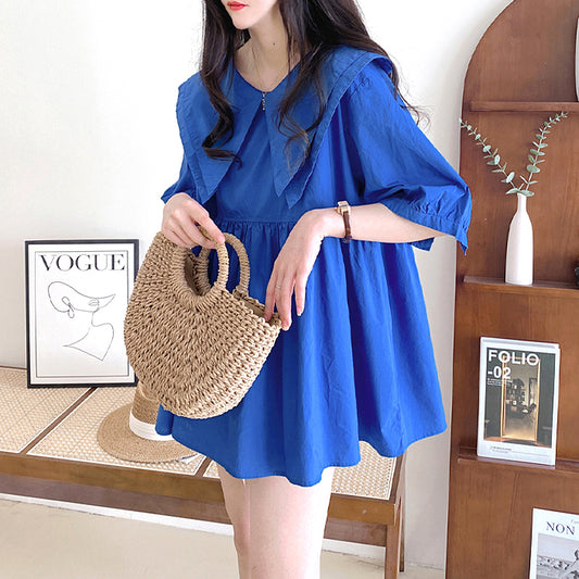 [XUELI Series] ★Tops★ T-shirt for women, improves your temperament, blue, cute collar, easy to match