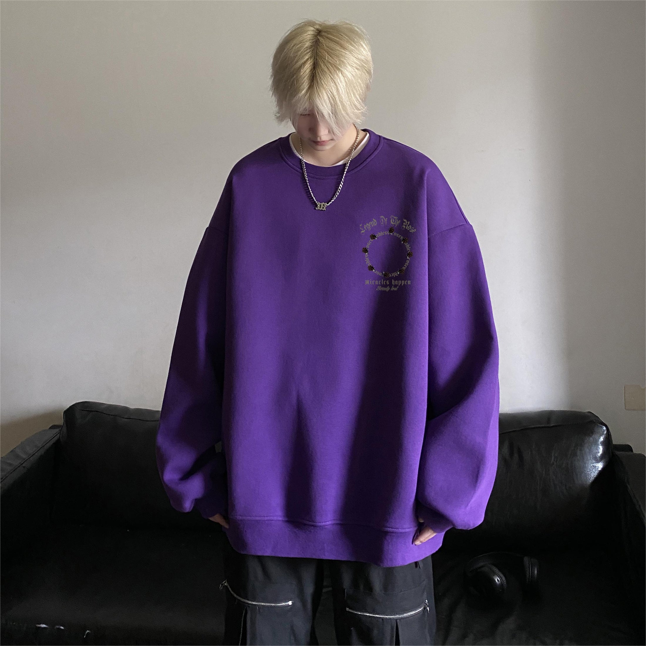 [LGH Series]★Tops★ 6color Sweatshirt Unisex Men's Large Size Rose Pattern Alphabet Fashion