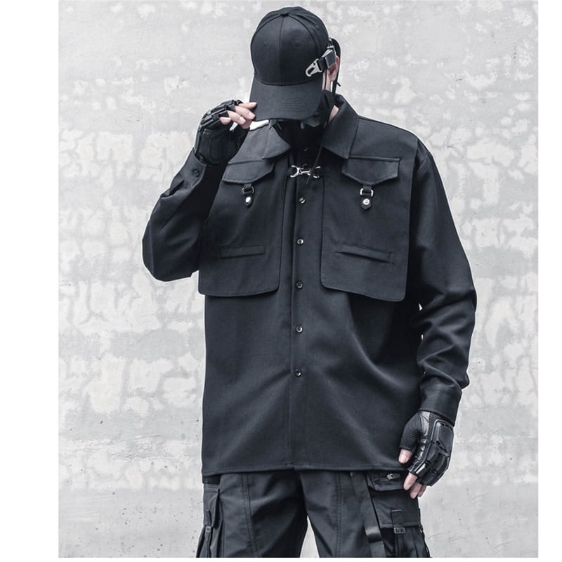 [WL Series]★Shirt★ Tops, long sleeve shirt, unisex, men's black, black, easy to match, Harajuku style