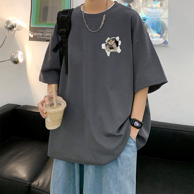 【NANSHIシリーズ】★Tシャツ★ 6color トップス 半袖 男女兼用 メンズ 大きいサイズ 猫 ねこ ネコ コットン