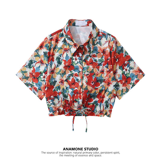 [ANAMONE STUDIO Series] ★Shirt★ Tops for women, SML, short length, floral pattern, easy to match, summer clothes