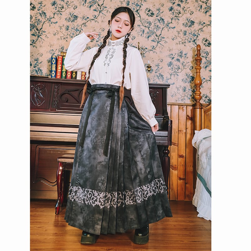 ✿New item! [Ancient monster house---Dragon dyeing series]★China style skirt★Maki skirt Bottoms Hanfu skirt Ink pattern