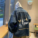 [V37 series]★Jacket★ 3color outerwear unisex men's denim jacket jeans butterfly print blue black