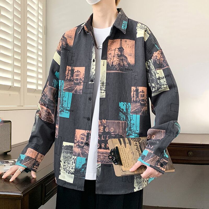 [ZUOFEILI Series]★Shirt★ 2color Tops Long Sleeve Shirt Unisex Men's Stylish Print